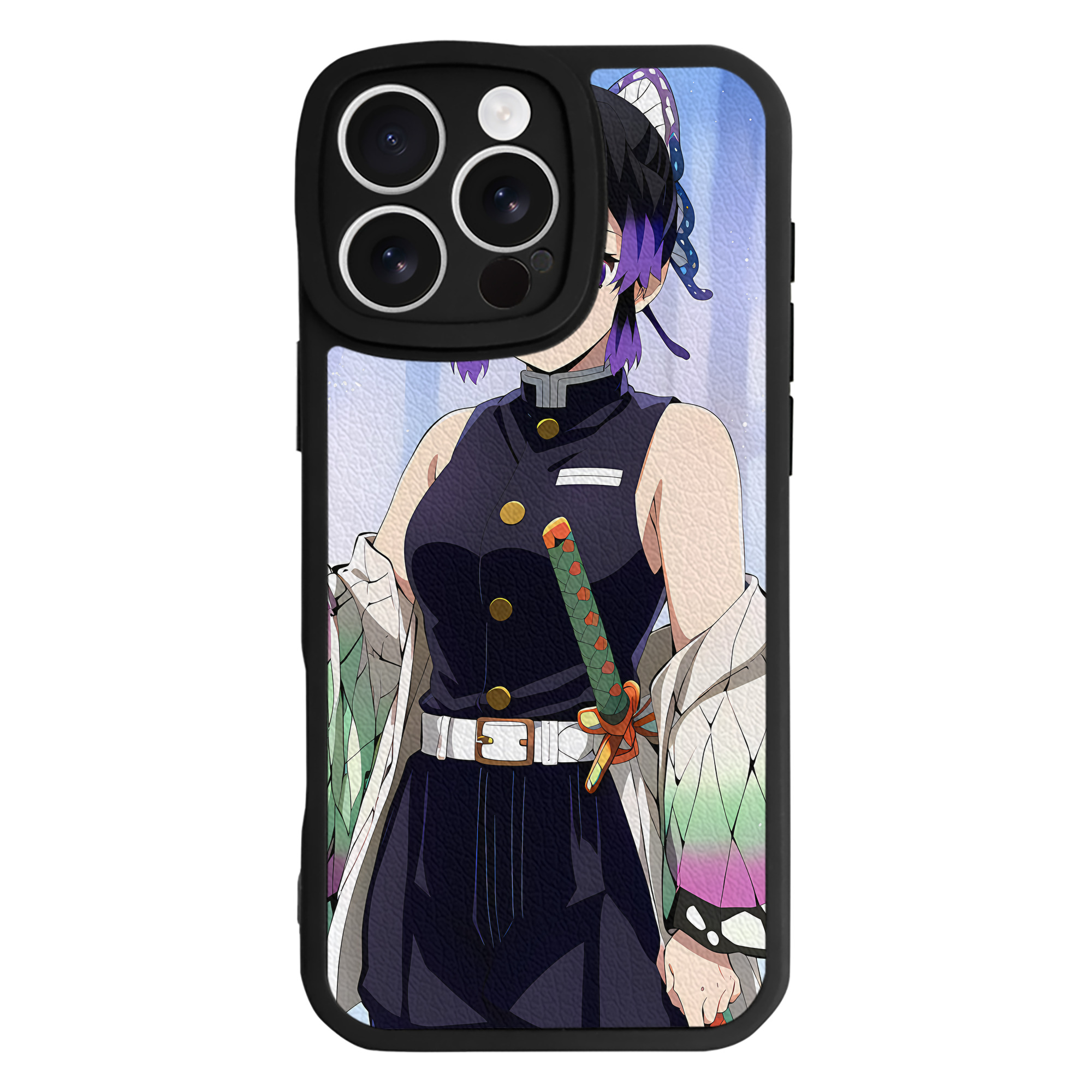 （画像用） 鬼滅の刃（きめつのやいば）蟲柱-胡蝶 しのぶ／こちょう しのぶ Kochou Shinobu 【iPhone 16シリーズ対応】シリコンスマホケース（レザー調） 材質：シリコン